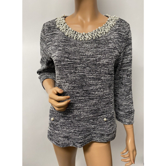 Karl Lagerfeld women top tweed grey with Pearl beads size S - Picture 12 of 12